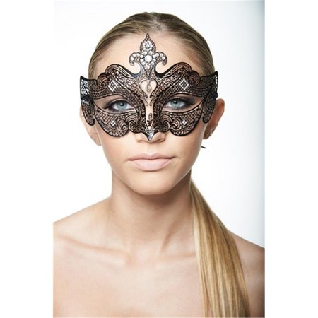 PERFECTPRETEND Black Luxury Metal Venetian Medieval Laser Cut Masquerade Mask with Clear Rhinestones - One Size PE2606710